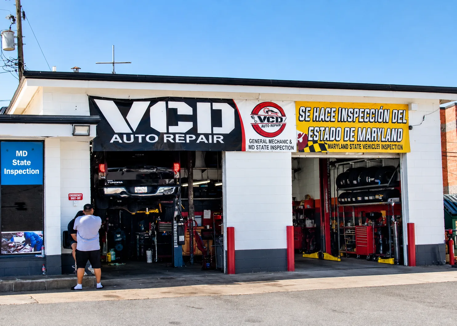 VCD AUTO REPAIR 4 storefront and Maryland State Inspection sign at 6710 Annapolis Rd in Hyattsville, MD